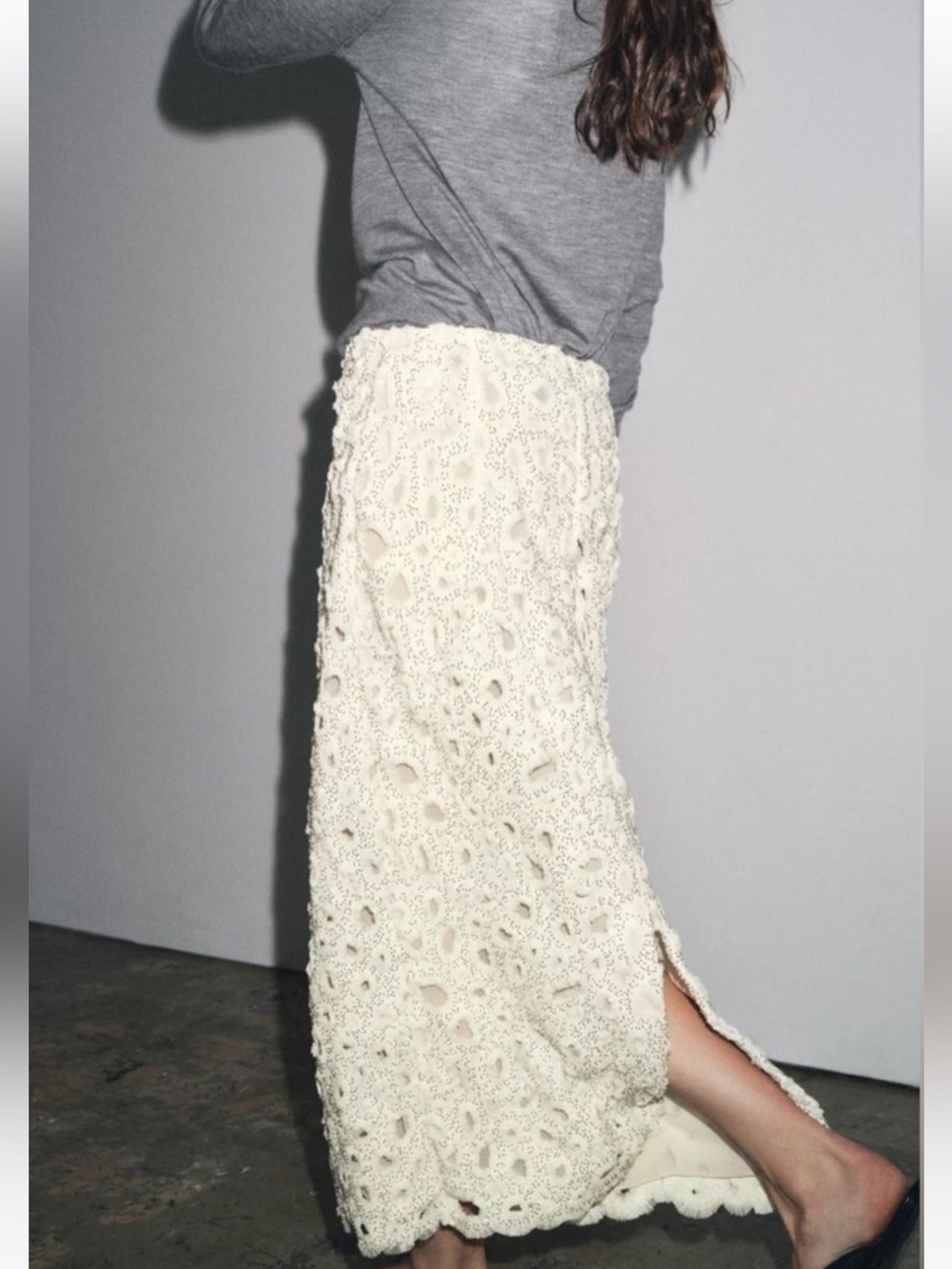 Zara Cream Crochet Midi Skirt
